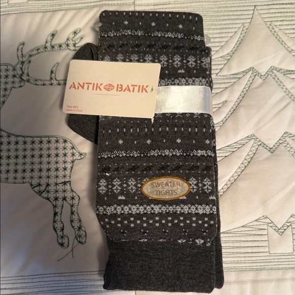 Antik Batik Dark Gray Patterned Sweater Tights-M/L - Picture 1 of 4